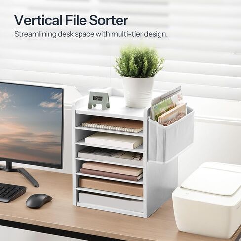 HOOBRO Adjustable Countertop Mail Sorter, 6 Tier Wooden Paper Organizer, Vertical Literature Organizer with Side Storage, Office Mailbox Cubbies, Classroom Mailbox, for Home, Office, Black BB34WF01 in Saudi Arabia