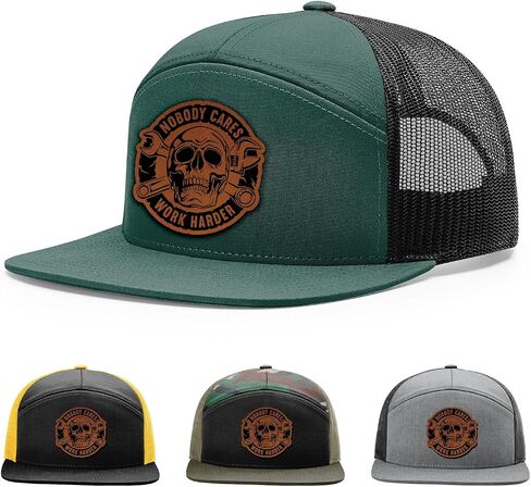 Nobody Cares Work Harder Hat, 168 Style Trucker Leather Patch Hat for Men & Women, 7 Panel Baseball Cap with Snapback Enclosure in Saudi Arabia