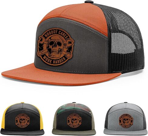 Nobody Cares Work Harder Hat, 168 Style Trucker Leather Patch Hat for Men & Women, 7 Panel Baseball Cap with Snapback Enclosure in Saudi Arabia