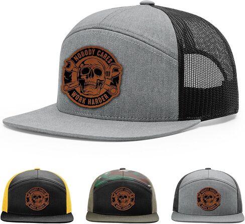 Nobody Cares Work Harder Hat, 168 Style Trucker Leather Patch Hat for Men & Women, 7 Panel Baseball Cap with Snapback Enclosure in Saudi Arabia