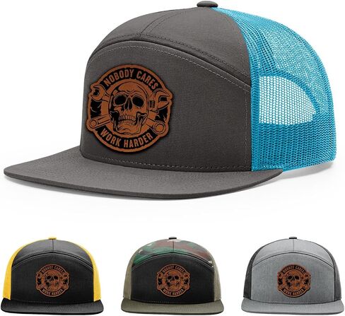 Nobody Cares Work Harder Hat, 168 Style Trucker Leather Patch Hat for Men & Women, 7 Panel Baseball Cap with Snapback Enclosure in Saudi Arabia