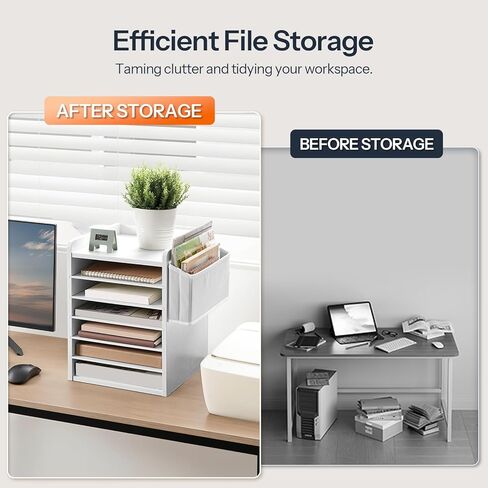 HOOBRO Adjustable Countertop Mail Sorter, 6 Tier Wooden Paper Organizer, Vertical Literature Organizer with Side Storage, Office Mailbox Cubbies, Classroom Mailbox, for Home, Office, Black BB34WF01 in Saudi Arabia