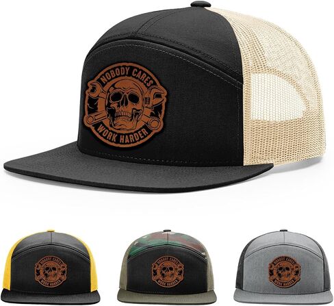 Nobody Cares Work Harder Hat, 168 Style Trucker Leather Patch Hat for Men & Women, 7 Panel Baseball Cap with Snapback Enclosure in Saudi Arabia