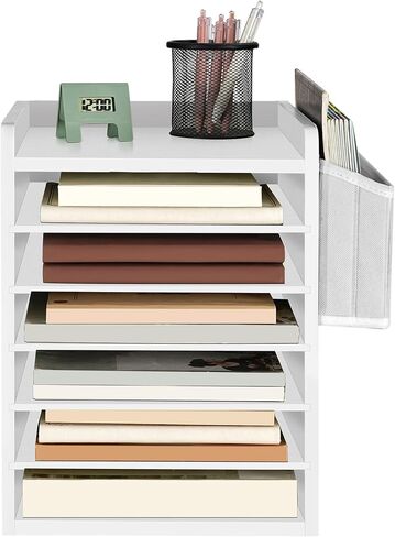 HOOBRO Adjustable Countertop Mail Sorter, 6 Tier Wooden Paper Organizer, Vertical Literature Organizer with Side Storage, Office Mailbox Cubbies, Classroom Mailbox, for Home, Office, Black BB34WF01 in Saudi Arabia