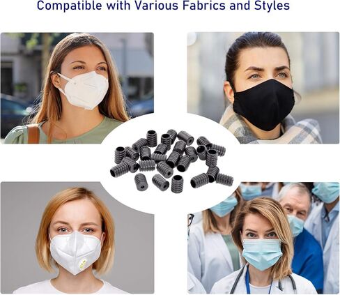 Mandala Crafts Barrel Masks Adjusters Elastic Cord Locks for Adjustable Ear Loops Straps Ties - 200 Black Silicone Face Masks Clips Tighteners Toggle Buckles for Adults Children Drawstring Ear Savers in Saudi Arabia