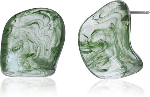 Big Green Irregular Resin Earrings Large Geometric Unique Earrings 925 Sterling Silver Post Earrings Stud for Women in Saudi Arabia