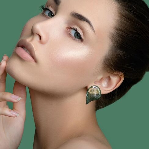 Big Green Irregular Resin Earrings Large Geometric Unique Earrings 925 Sterling Silver Post Earrings Stud for Women in Saudi Arabia