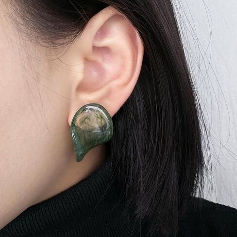 Big Green Irregular Resin Earrings Large Geometric Unique Earrings 925 Sterling Silver Post Earrings Stud for Women in Saudi Arabia