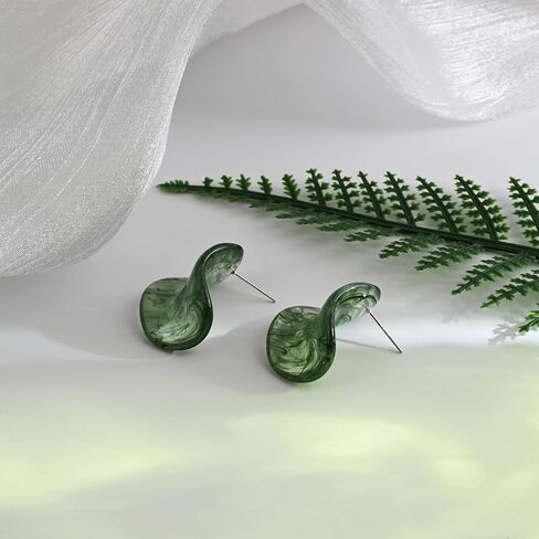 Big Green Irregular Resin Earrings Large Geometric Unique Earrings 925 Sterling Silver Post Earrings Stud for Women in Saudi Arabia