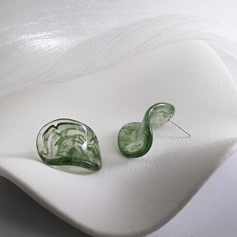 Big Green Irregular Resin Earrings Large Geometric Unique Earrings 925 Sterling Silver Post Earrings Stud for Women in Saudi Arabia