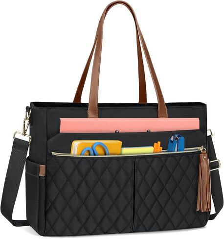 RAINSMORE Laptop Bag for Women 15.6Inch Teacher Nurse Tote Bag Professional Work Laptop Tote Bags with Insulated Pockets Computer Messenger Briefcase Large Handbag for Office College Business, Black in Kuwait
