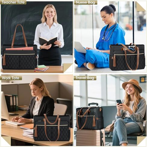 RAINSMORE Laptop Bag for Women 15.6Inch Teacher Nurse Tote Bag Professional Work Laptop Tote Bags with Insulated Pockets Computer Messenger Briefcase Large Handbag for Office College Business, Black in Kuwait