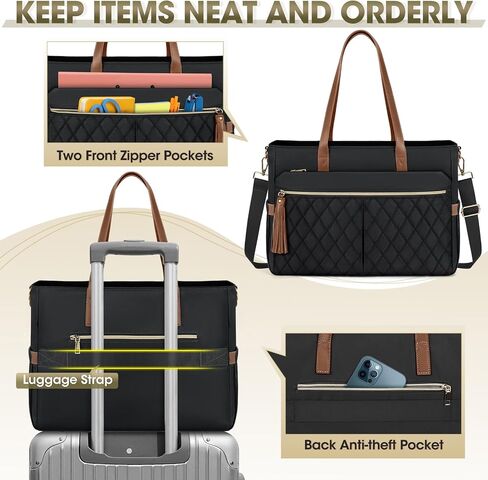 RAINSMORE Laptop Bag for Women 15.6Inch Teacher Nurse Tote Bag Professional Work Laptop Tote Bags with Insulated Pockets Computer Messenger Briefcase Large Handbag for Office College Business, Black in Kuwait