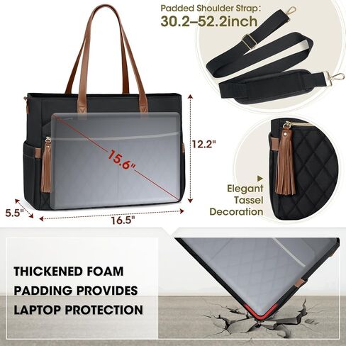 RAINSMORE Laptop Bag for Women 15.6Inch Teacher Nurse Tote Bag Professional Work Laptop Tote Bags with Insulated Pockets Computer Messenger Briefcase Large Handbag for Office College Business, Black in Kuwait