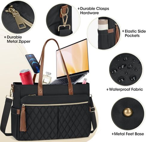 RAINSMORE Laptop Bag for Women 15.6Inch Teacher Nurse Tote Bag Professional Work Laptop Tote Bags with Insulated Pockets Computer Messenger Briefcase Large Handbag for Office College Business, Black in Kuwait