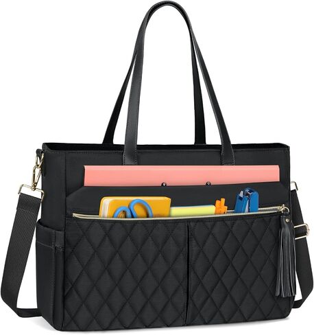 RAINSMORE Laptop Bag for Women 15.6Inch Teacher Nurse Tote Bag Professional Work Laptop Tote Bags with Insulated Pockets Computer Messenger Briefcase Large Handbag for Office College Business, Black in Kuwait