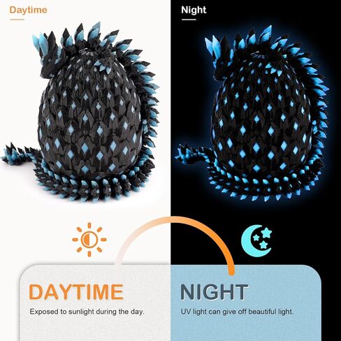 3D Printed Dragon Glow in The Dark with Matching Egg – UV Reactive 3D Printed Dragon Egg Set – Upgraded 2025 Collectible for Fantasy Fans in Saudi Arabia