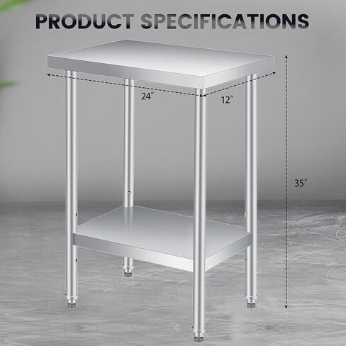 طاولة من الفولاذ المقاوم للصدأ ، 24 "× 12" قابلة للخدمة في العمل مع سعة قابلة للتعديل ، طاولة الإعدادية المعدنية 2 من الطبقة للمطبخ التجاري والمطعم والمرائب in Kuwait