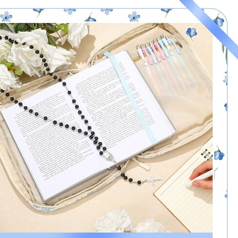 Aliceset 10.2"x7.9"x2.1" Large Bible Cover Case for Women Blue Floral Quilted Cotton Bible Carrying Cases Protective Bag with Handle and Zippered Pocket for Christian Study Supplies Church Gifts in Saudi Arabia