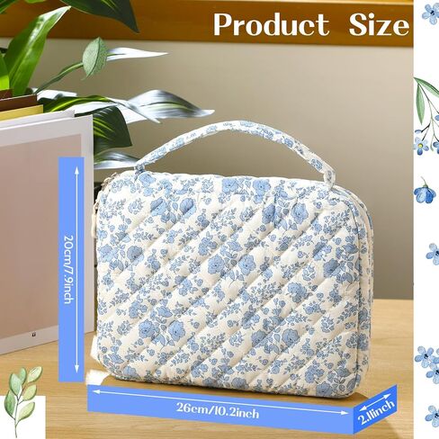 Aliceset 10.2"x7.9"x2.1" Large Bible Cover Case for Women Blue Floral Quilted Cotton Bible Carrying Cases Protective Bag with Handle and Zippered Pocket for Christian Study Supplies Church Gifts in Saudi Arabia