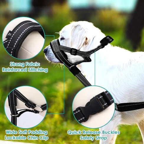 Dog Headcollar, Anti-Pull Dog Collar, Adjustable Reflective Dogs Muzzles, No Pull Mouth Harness with Training Leash (Black) in Kuwait