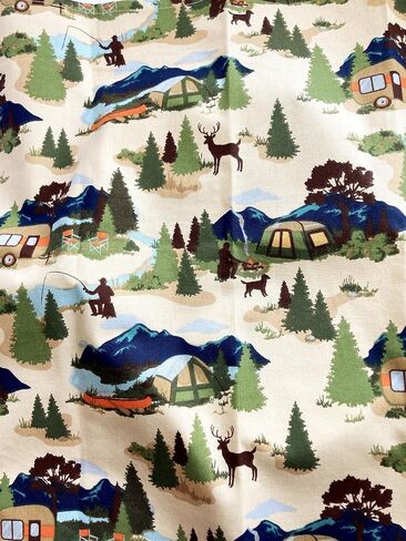 Camp Life - Set of 2 Print Napkins - 17 inches square - 100% Cotton Fabric - Beige with multi - Hemmed Squares - Homemade in Texas (17, Standard) (17, Standard) in Saudi Arabia