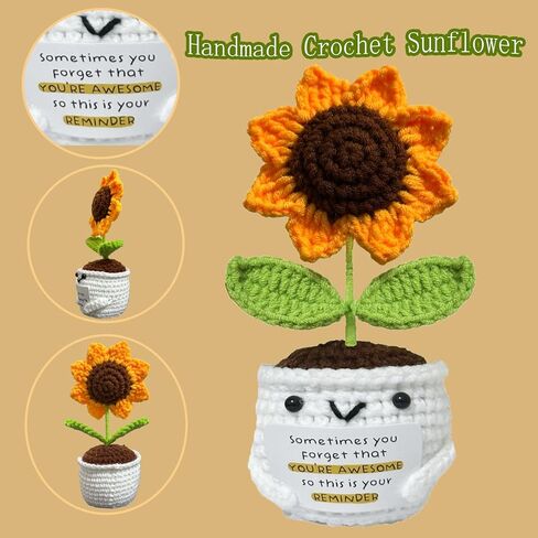 Positive Crochet Sunflowers - Sometimes You Forget You're Awesome - Inspirational Gifts for Women,Men,Emotional Support Crochet,Appreciation Sunflower Gifts for Sister,Best Friend,Coworker,Teacher in Kuwait