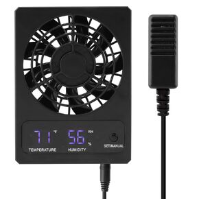 Reptile Ventilation Fan, LED Digital Thermometer and Humidity Gauge Dehumidifier for Pet Rearing Box Reptile Tank, with Humidity Sensor, for Humid Environments, Rainfo-Rest and Ecological Tanks