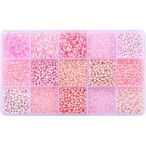 Mix 15 Color Glass Seed Beads Tube Beads Glass Bugle Beads Loose Kit for Jewelry Making DIY Craft Beading (Mix 15 Color, Gold)