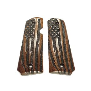 Walnut American Flag Rock Island .380 "Baby Rock" 1911 Grips