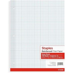 Staples 572541 Reinforced Filler Paper Graph Ruled 4x4 8-1/2-Inch x 11-Inch