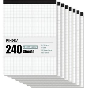 Graph Paper Pad, 2 Pack, 8.5 x 11 Grid Paper Notebook, 4x4 Graph Ruled, 30 Sheets per Pad, Easy-Tear Perforations, 8.5 x 11 Cardboard Backing, for Math, Drafting, Drawing, Engineering