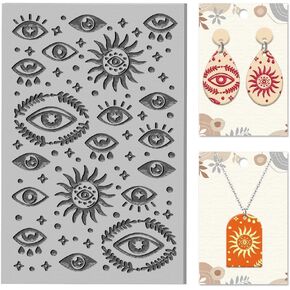CHGCRAFT Sun Star Eyes Pattern Clay Texture Mat Mysterious Divination Patterns Polymer Texture Sheets DIY Tools for Clay Pottery Earring Jewelry Making Stamp Engraving Machines, 3.9x2.6inch