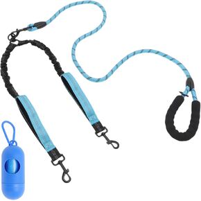 Double Dog Leash, Hands-Free Dual with Comfortable Padded Handle, Double for Two Dogs, Adjustable Length, Blue, 1 Set