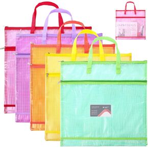 Clysee 5 Pcs Sew Project Bags 16 x 16 Inch Quilting Craft Organizer Storage Bags with Handle and Pocket Jumbo Sew Quilting Mesh Bags for Quilters Knitting Stitching Crafter, 5 Colors(Macaron)
