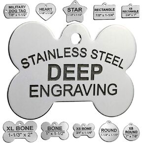 Stainless Steel Custom DEEP Engraved Pet ID Tags Personalized Front/Back Dog Tags for Dogs and Cats - Bone 1" x1-1/2 (2-Side Engraving)
