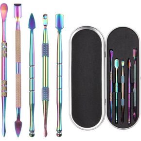 MECCANIXITY 5 Pcs Wax Carving Tools Stainless Steel Wax Carving Sculpting Tools with Portable Metal Case for Modeling Shaping, Rainbow
