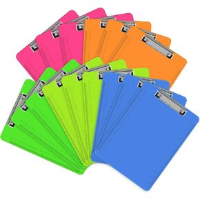 HERKKA 15 Pack Plastic Clipboards, Assorted Color, Low Profile, Standard A4 Letter Size