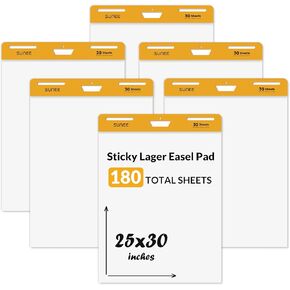 منصات Sunee Sticky Easel ، ورق مخطط 25 × 30 بوصة (6 عبوات) ، ورق easel العصي الذاتي للوحة البيضاء ، ورق مخطط ذاتي أبيض كبير ، 30 ورقة/وسادة ، 6 وسادات