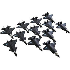 12 Piece Large Black Pull-Back and Release Action Fighter Jet Set, 3.5 Inches