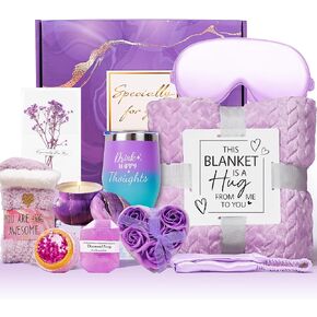 Birthday Gifts for Women Self Care Gifts Get Well Soon Gifts, Lavender Relaxing Spa Gifts Basket Care Package w/Luxury Flannel Blanket, Unique for Mom Her Friend Sister Wife Grandma in Saudi Arabia