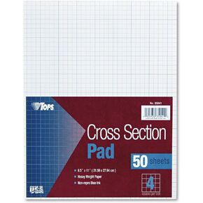 TOPS 35041 Cross Section Pads, 4 Squares, 8 1/2 x 11, White, 50 Sheets