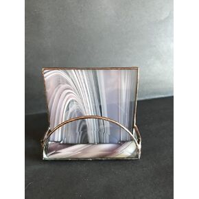 Stained Glass Business Card Holder Pink Swirl glass Bevels Handmade
