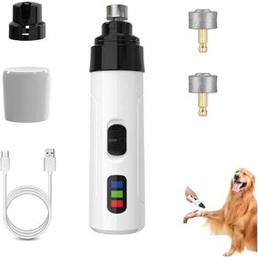 Electric Dog Nail Grinder - USB Rechargeable Electric Nail Trimmer with 3 Diamond Grinding Heads for Small to Large Dogs & Cats