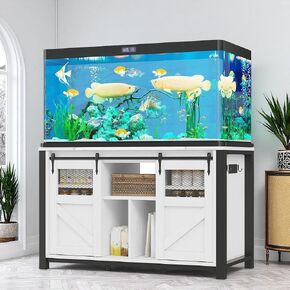 DWVO 40-120 Gallon Fish Tank Stand with Power Outlets, Heavy Duty Large Aquarium Stand with Barn Door, Reptile Tank with Storage Terrariums Table for Turtle Fish, White