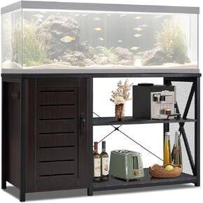75-120 Gallon Aquarium Stand with Power Outlets - Dual Aquarium Support, Cabinet Storage, Thick Hardwood Top, Versatile Socket with Adjustable Panels, 1200 lbs Capacity, Rustic Brown