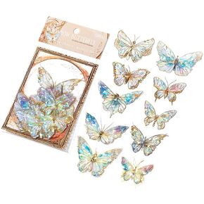 Butterfly Scrapbook Stickers, Laser Crystal Sticker, Waterproof Scrapbook Aesthetic Sticker, for Daily Planner, Bottles, Handbook, Junk Diary, DIY Crafts (Pink)