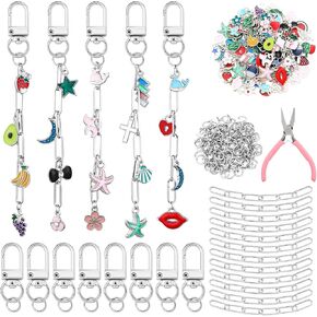 Tondiamo 286 Pcs Gold Keychain Making Kit Bulk Bag Charm Kit 120 Charms 20 Keychain Clips with Key Ring Swivel Snap Hook Lobster Claw Clasps 120 Jump Ring 25 Extender Chain Jewelry Plier DIY Craft