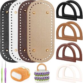 Coitak 4+8 PCS Bag Bases for Crochet with D Shape Purse Handles for Bag Making, 2 PCS Crochet Hooks, 4 Colors Leather Purse Bottoms for Crocheting DIY