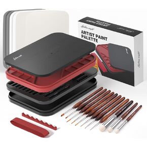 Wet Pallet for Painting Miniatures - Golden Maple 2 in 1 Dry and Wet Palette with Lid, Including 11 Miniature Paint Brushes,100PCS Palette Paper, 4PCS Sponges, Paint Brushes Holders